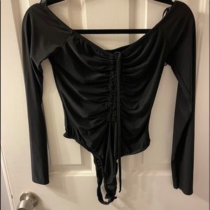 NWT Missguided Black Slinky Ruched Bust Bodysuit